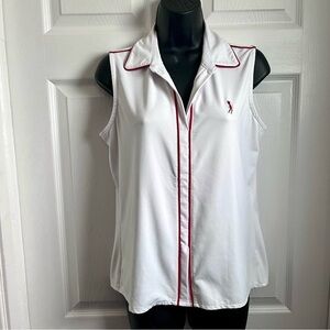 3/25$💥 Izod Cami Tank Top X-Tra Dry Golf Medium Women White Red Logo v-neck